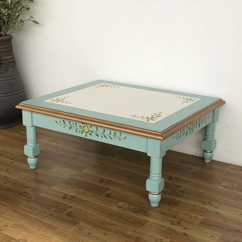 

Indoor furniture bay window small coffee table retro painted Japanese tatami table Mediterranean antique solid wood kang ta