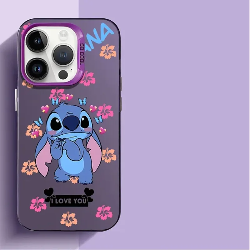 Luxury Disney Stitch Lovely Phone Case for iPhone 14 15 13 12 11 Pro Max X XS Max XR 12 13 Mini 7 8 Plus Y2K Cute Trendy Cover