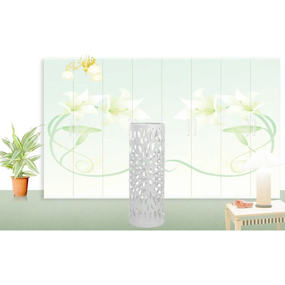 

Umbrella Holder Bucket Metal Stand Rack Organizer White Office Home Waterproof Drain Slot Modern Design Indoor Outdoor Use