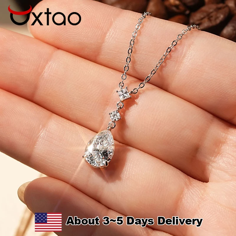 

Ожерелье OXTAO с муассанитом огранки «груша» для женщин, из серебра 925 пробы с покрытием из белого золота 18 карат, с лабораторным бриллиантом D VVS1, подвеска в форме капли, ювелирное изделие