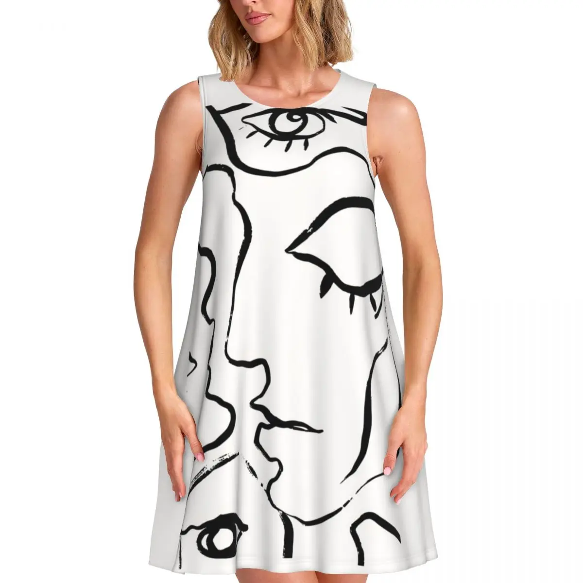 

Женские летние платья без рукавов с абстрактным лицом на заказ, повседневные сарафаны, пляжные накидки, платье без рукавов для пляжных путешествий