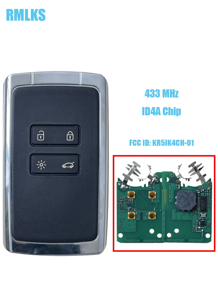 Inteligentny klucz zdalny Keyless Go 434mhz Hitag AES 4A Chip dla Renault Megane 4 talizman Espace 5 Kadjar Koleo 2015 FCC ID:KR5IK4CH-01