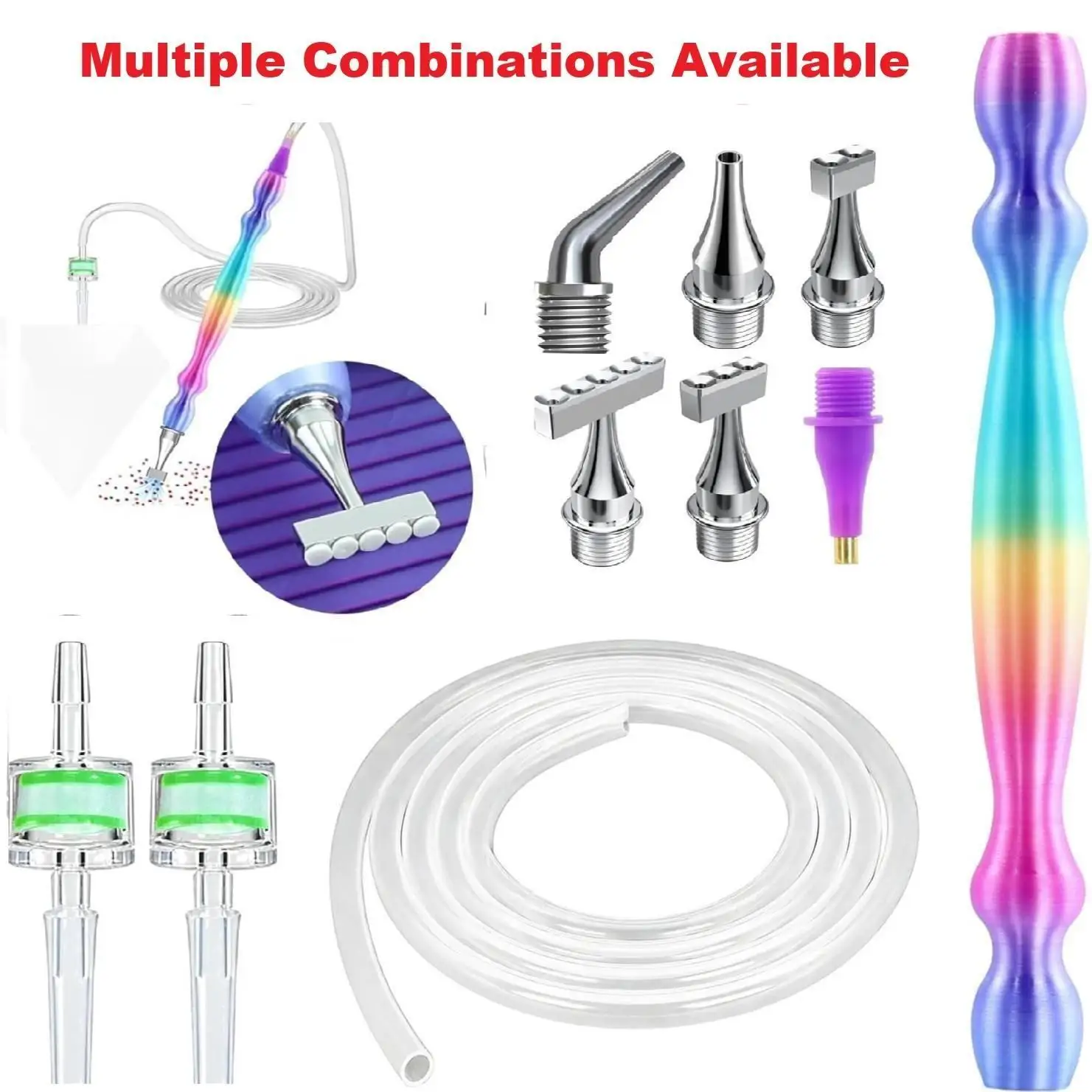 Vacuum Diamond Pen Replacement Set, Replacement Pen Tips, 2 Filter Cartridges, 1/2/3/5/Bent Multifunctional Locator, 1m Silicone Tubes