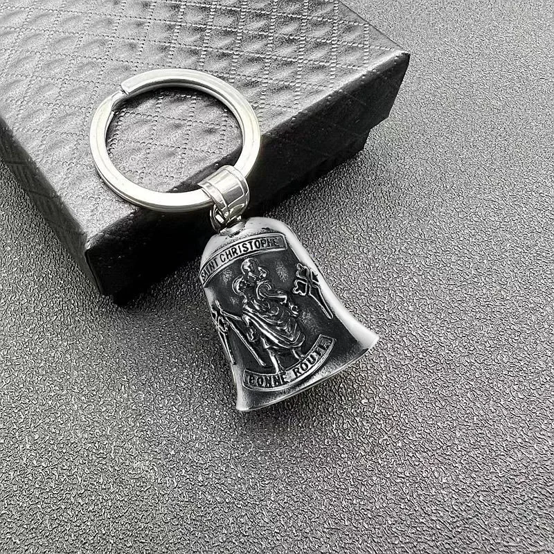 LLavero de estatua de San Cristóbal católico Vintage para hombres, joyería Punk para montar en motocicleta, Rock, exorcista