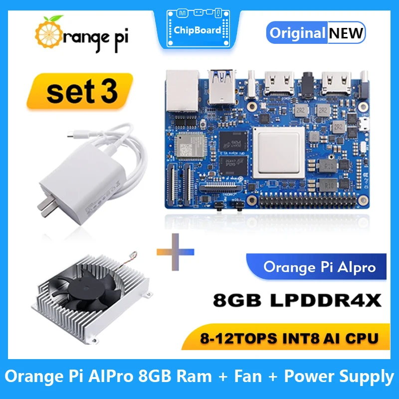 

Orange Pi AIPro 8GB Ram + Fan + Power Supply Development Board Ascend AI Processor 8-12 TOPS WIFI5+BT4.2 Single Board Computer