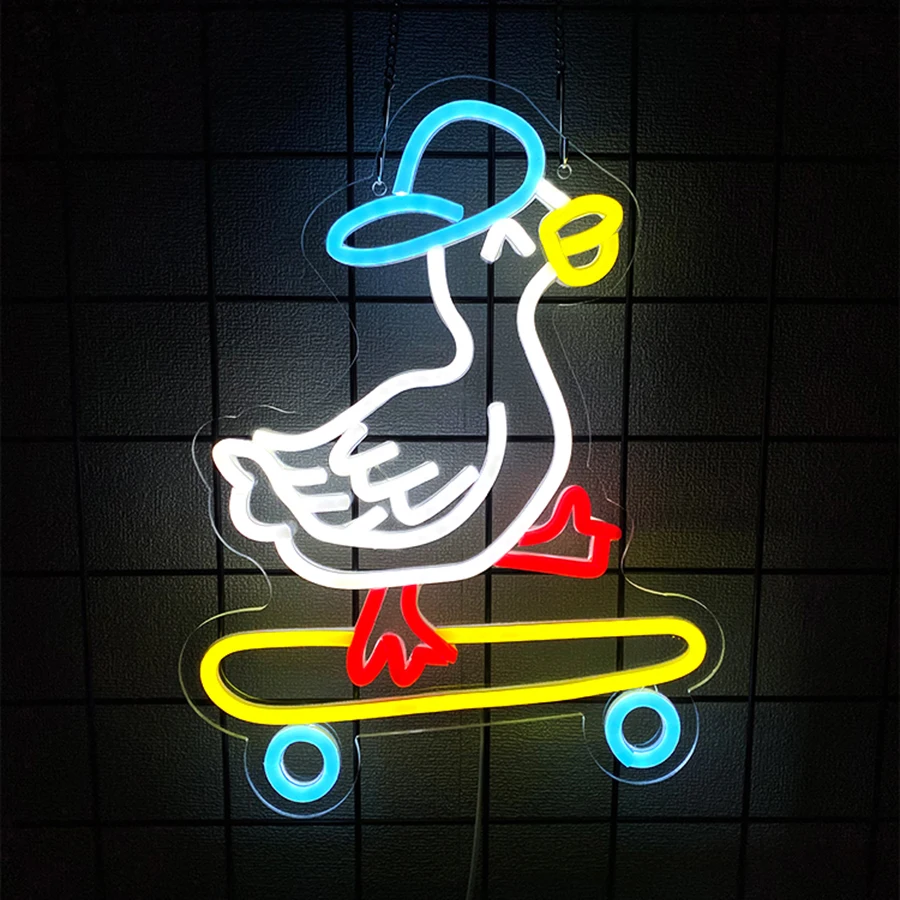 Sinais de néon da série de pato dos desenhos animados, ícones de led de pato amarelo bonito feitos à mão, usados para quarto, casa, sala de jogos, bar, decoração de arte de escritório.