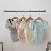 Pure Desire Thin Version Micro Transparent Blueshort Sleeves T-shirts Women's Summer Chest Pad Tank Top Layered Set