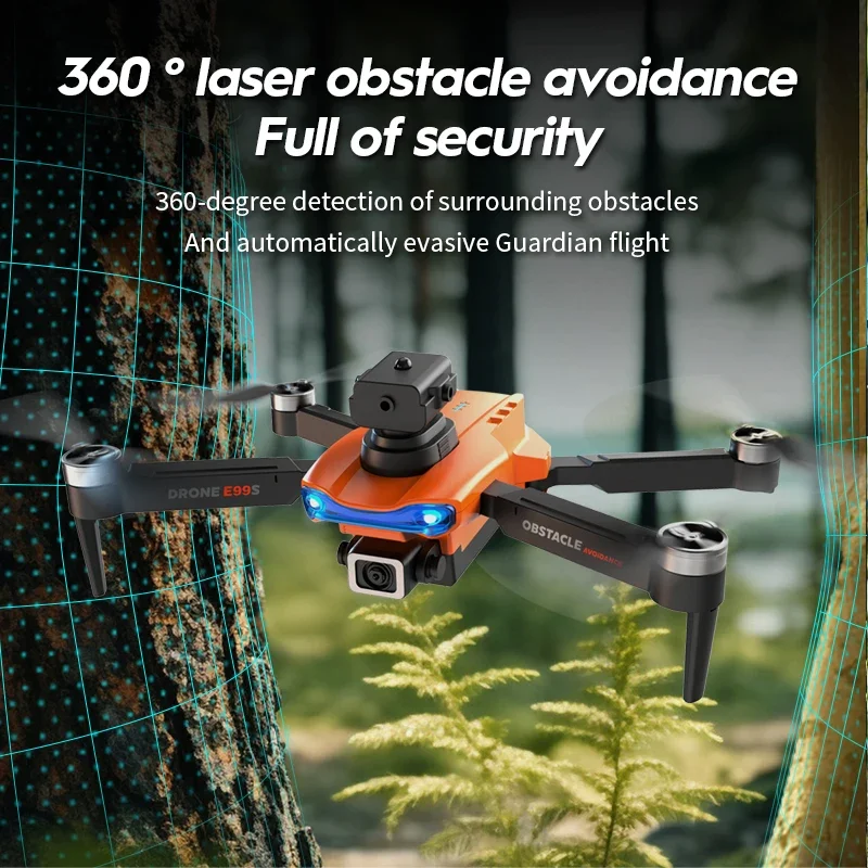 E99S Brushless Motor RC Dron 5G WiFi FPV 360° Laser Obstacle Avoidance 8K HD Dual Camera GPS Return RC Quadcopter Dron Toys