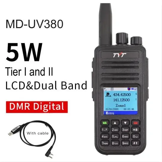 

TYT MD-UV380 DMR Walkie Talkie Dual Band UHF VHF 136-174 400-480MHz 25W Dual Time Dlot Transceiver Digital DMR Two Way Radio