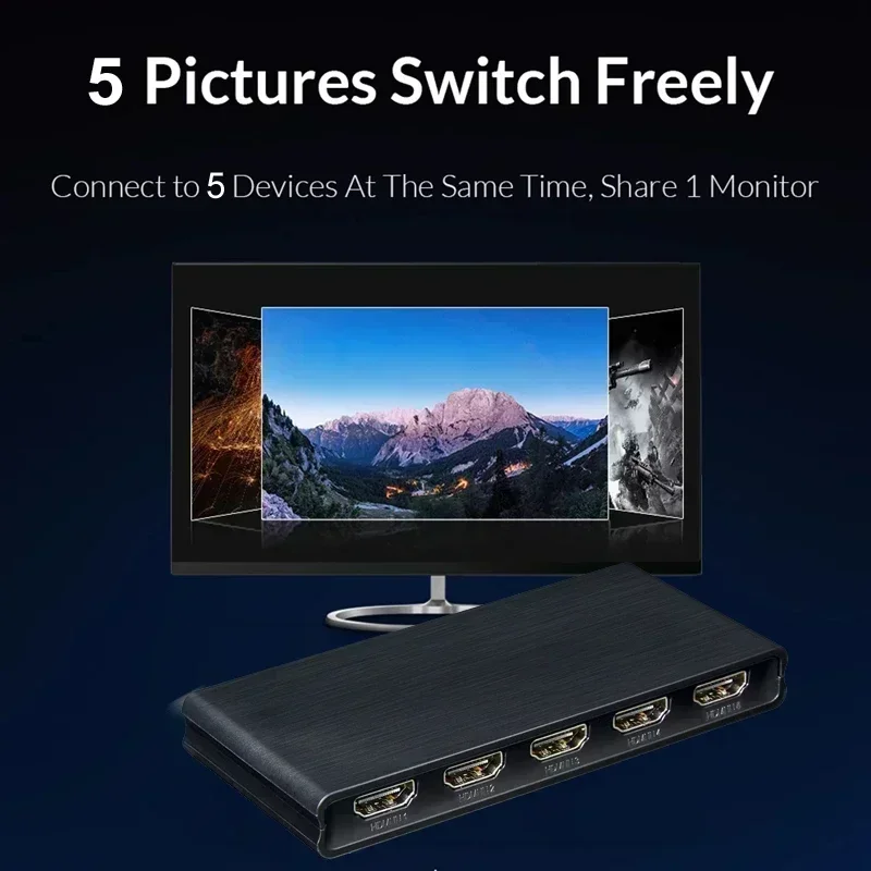4K 60Hz 1x2 HDMI Splitter Dual Display HDMI 2.0 5x1 Switch 3x1 4x1 Switcher Converter for Mi Box PS5 PS4 Laptop PC To TV Monitor