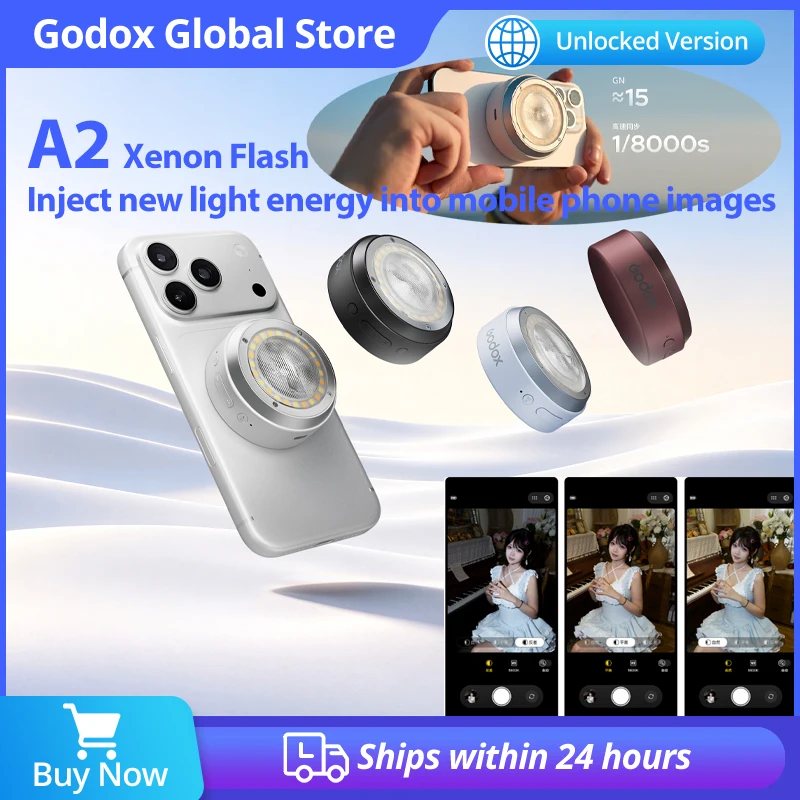 New Godox A2 Mobile Xenon Flash 1/8000s HSS,Magnetic Design，Portable Pocket Flash for Mobile Phone Portrait & Night Shooting