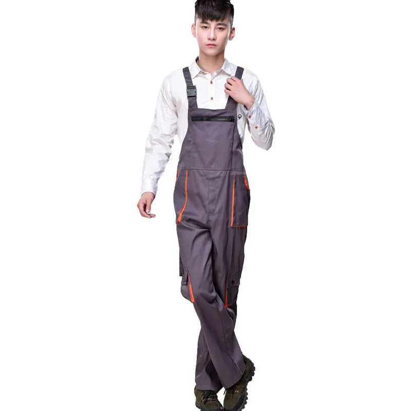 JK-005Bib Overall Casual Worker Clothing Plus Size Sleeveless Bib Pants Protective Coverall Strap Jumpsuits Fly Pockets Uniforms