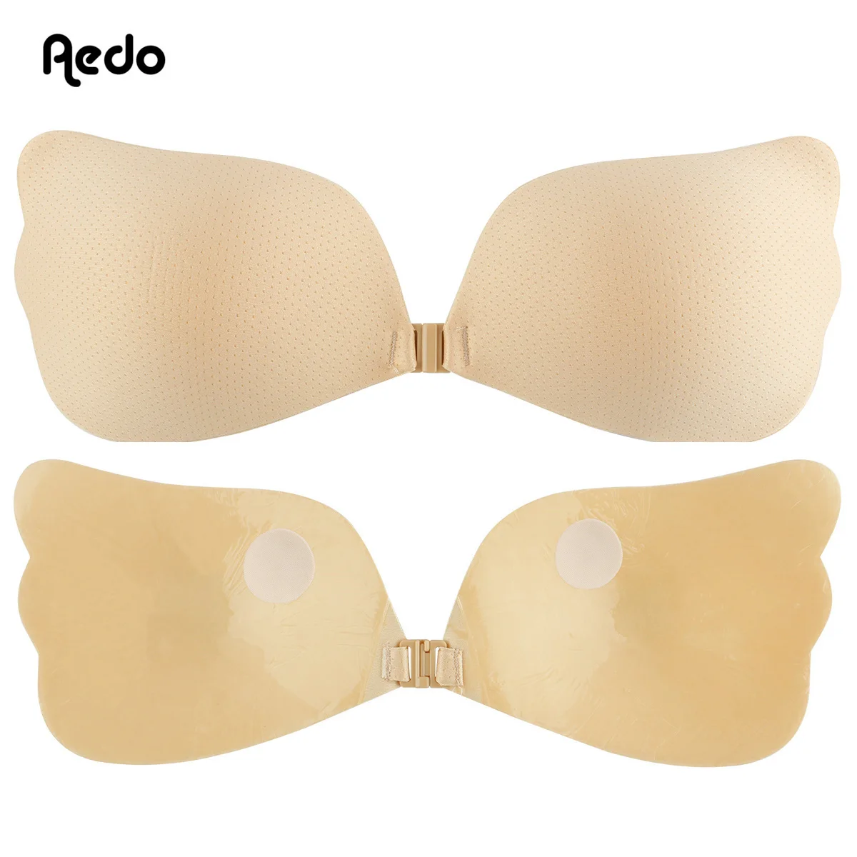 Aedo New Mango Breathable Sponge thin Bio-glue Front Clasp Adhesive Invisible Bra Women Push-up Wire Free Sticky Nude Bra 6005D