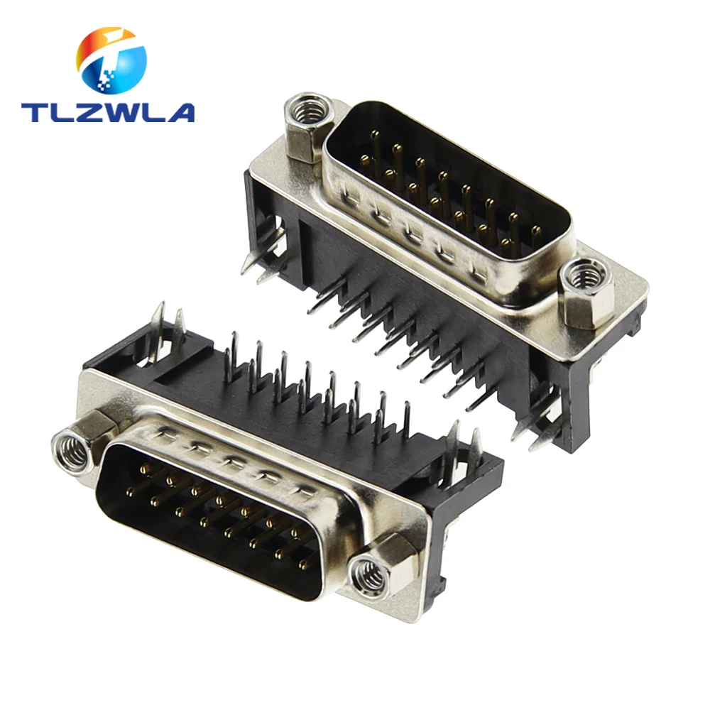 10Pcs Sample Black Male/Female DB15 DR15 D-Sub Right Angle Double Row Pins PCB Mount VGA Port Connector Socket With Screw Nuts - view 5