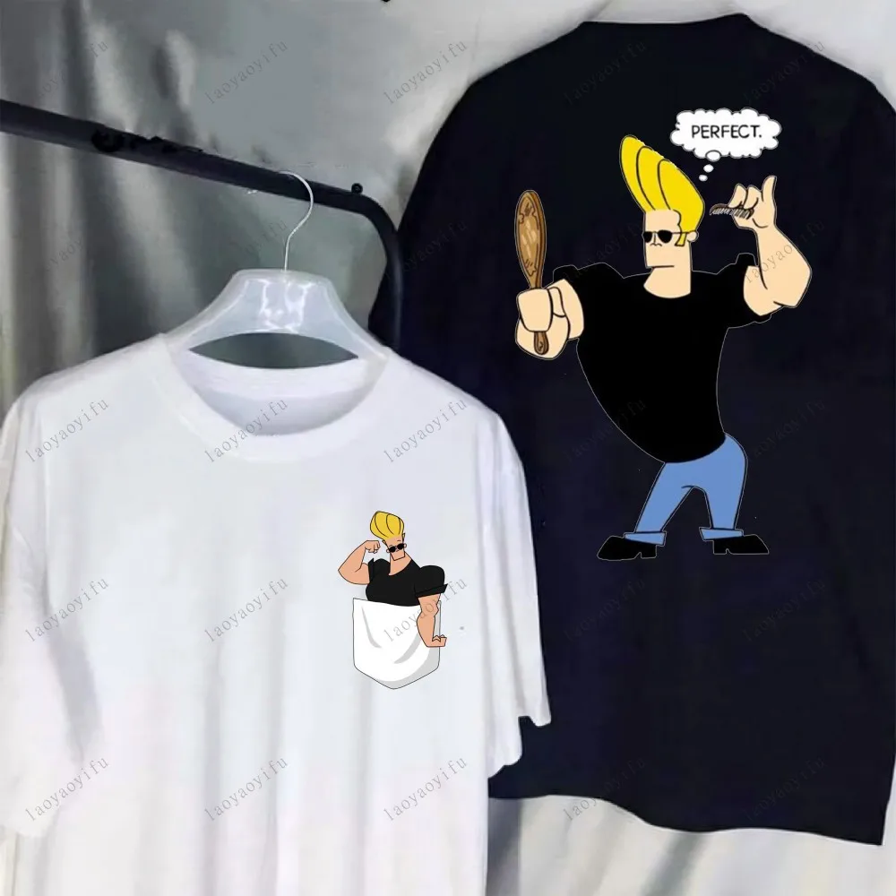 Camiseta gráfica de Johnny Bravo Biceps, Camisetas holgadas de dibujos animados Harajuku transpirables Hipster de manga corta para verano Unisex para hombres y mujeres