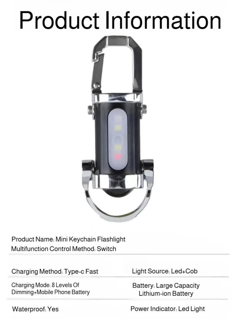 1-2 قطعة سلسلة المفاتيح القابلة لإعادة الشحن مشاعل متعددة الوظائف COB ضوء العمل 6 طرق الطوارئ المفاتيح ضوء للمشي البحث