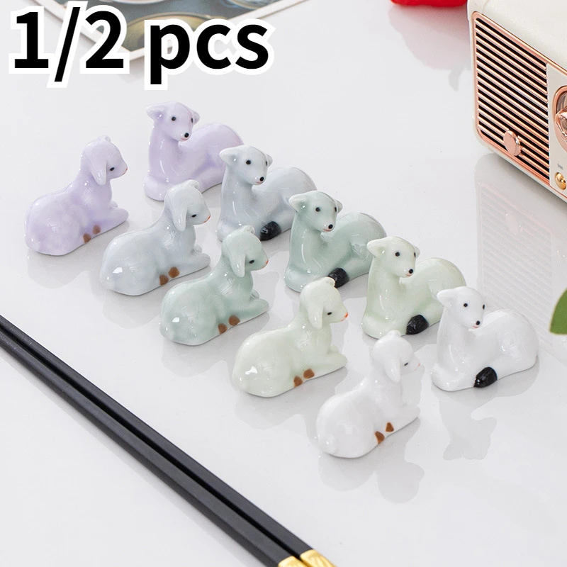 1/2 PCS Sheep Ceramic Chopstick Holder Japanese Style Tableware Underglaze Restaurant Simple Spoon Bracket Utensil for Kitchen