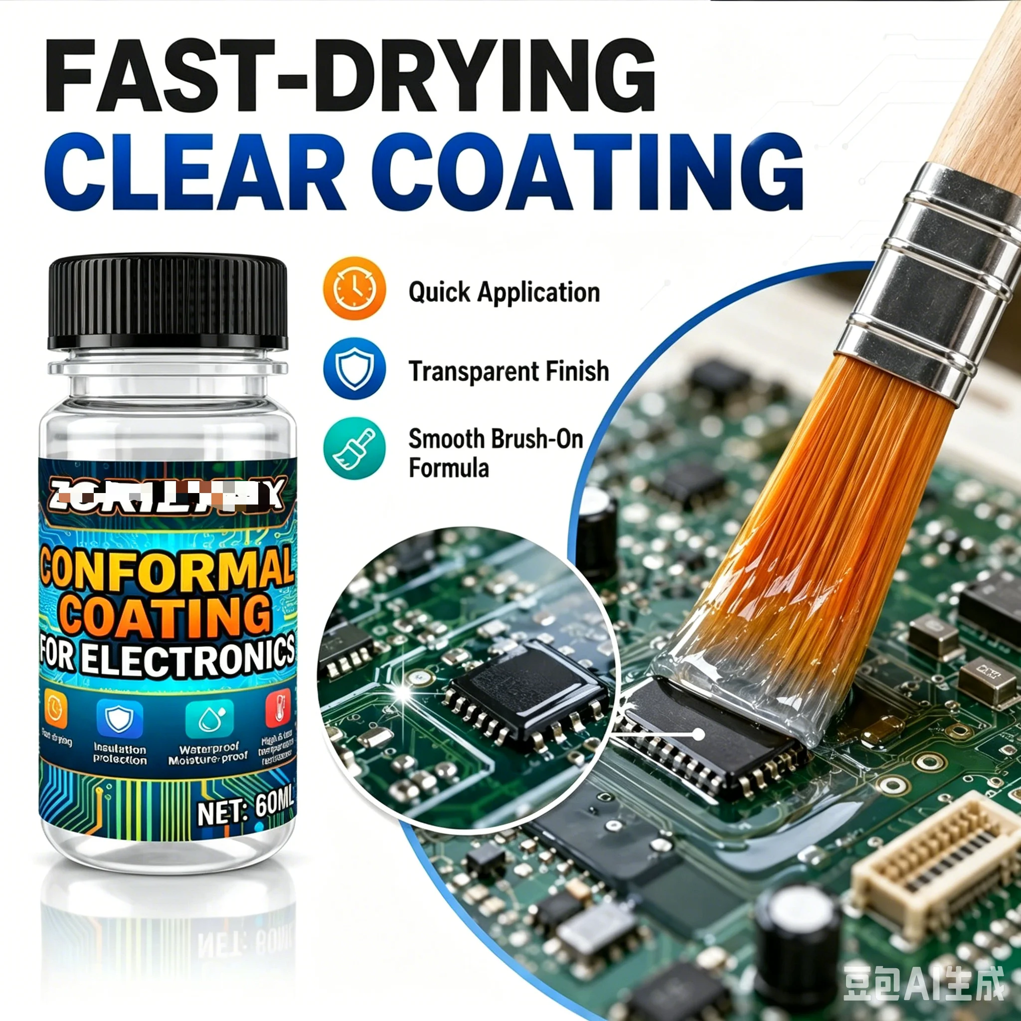 Conformal Coating with Brush, Quick Dry Waterproof Anti-Corrosion Anti-Salt Lacquer for Automotive PCB Circuit Protection