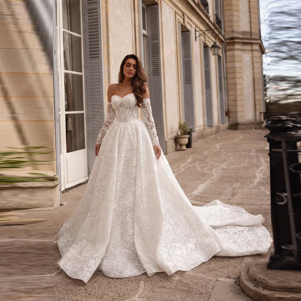 

Celebrity A-Line Women Wedding Dresses Off The Shoulder Long Sleeves Bride Gown Princess Ball Vestidos De Novias 2026 Customized