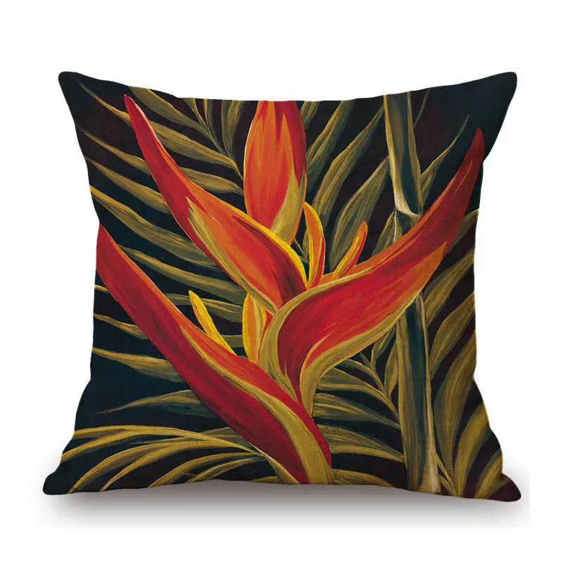 Red Green Tropical Plant Travellers Palm Leaf Home Decorative Floral Leaves Cotton Linen Sofa Throw Pillow Case Cushion Cover