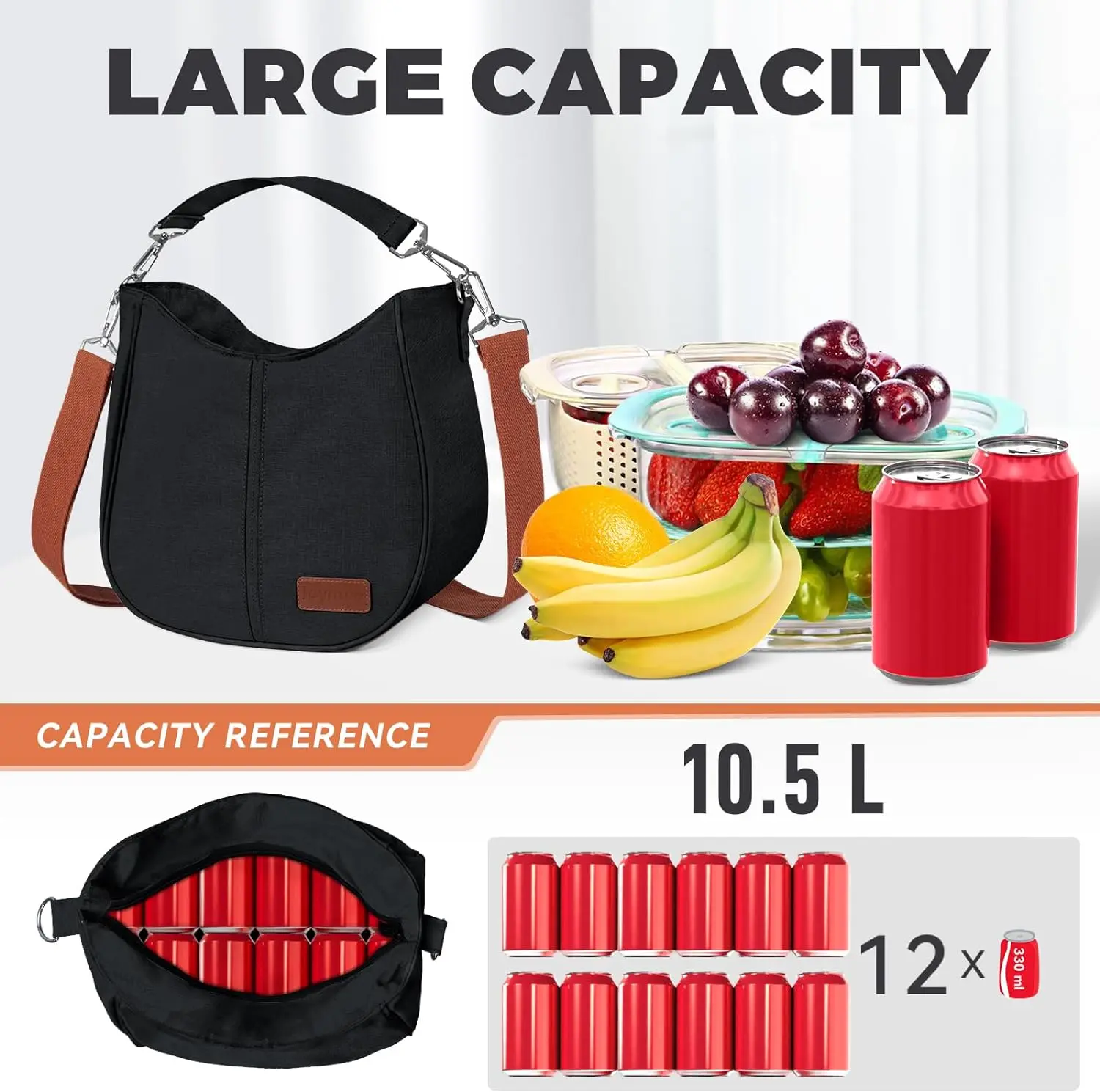 Lunch Box for Women, Large Insulated Adult Lunch Box, Reusable Leakproof Cooler Tote Bag with Adjustable Shoulder Strap for Work