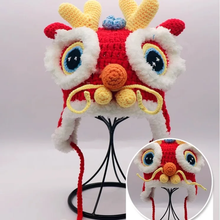 Chinese New Year Hat Crochet Head Cover Good Luck Hat For Year Of The Dragon Celebration Chinese New Year Party Hat For Family