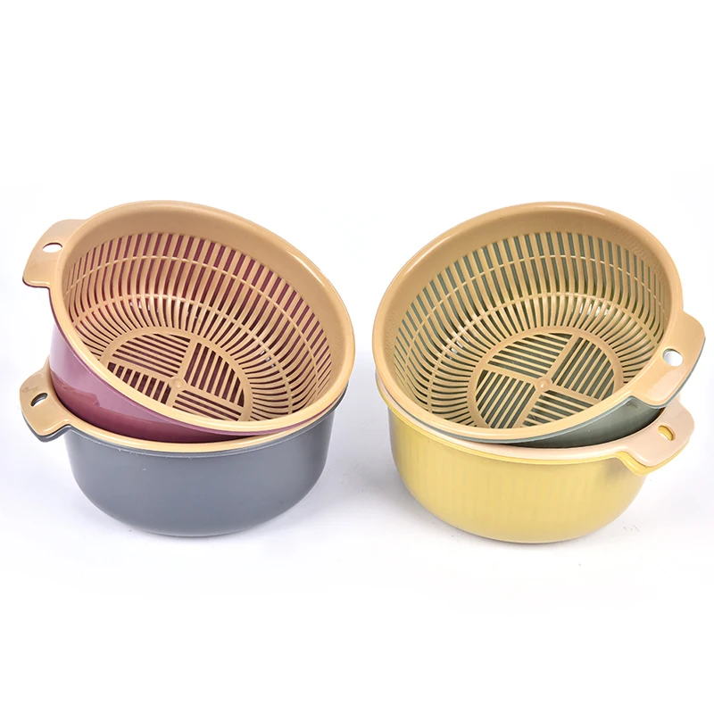 Portable Detachable Double-layer Hollow Fruit &Vegetable Cleaning Washing Basket