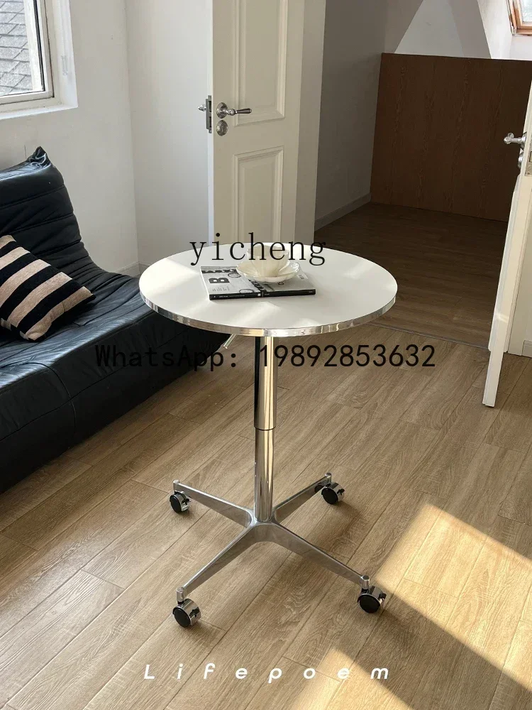 b2 Chinese Style Simple Movable Dining Table Silver Edge Home Small Apartment Lifting Desk