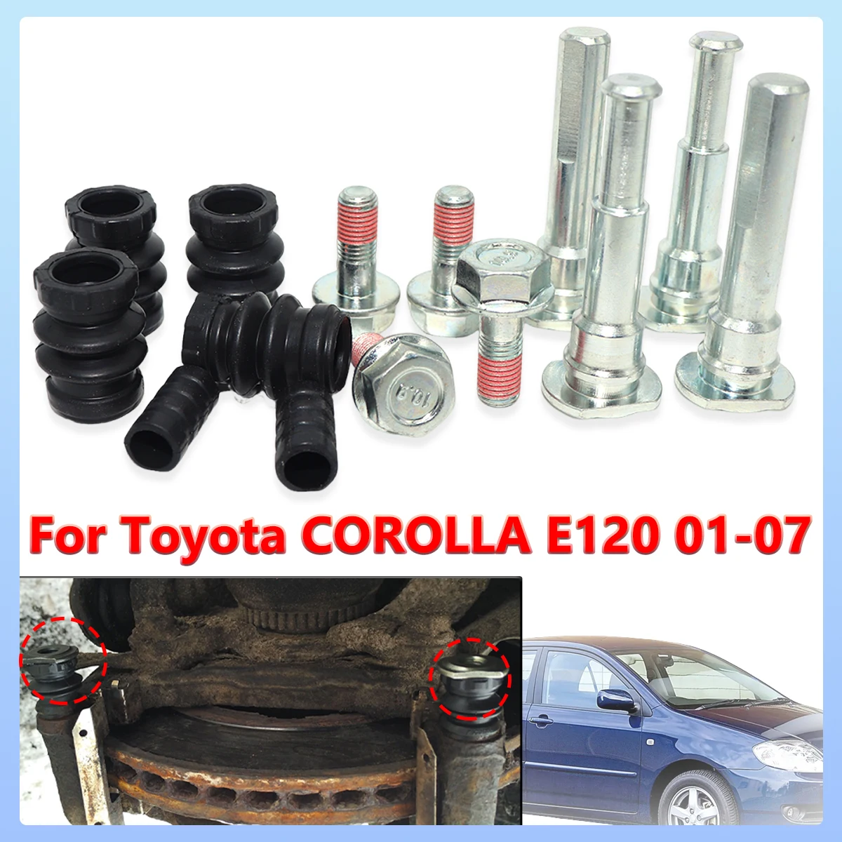 

Brake Caliper Cylinder Slider Guide Pin For Disc Housing Bolts Bushing Boot Seal Repair Kit For Toyota COROLLA E120 2001-2007