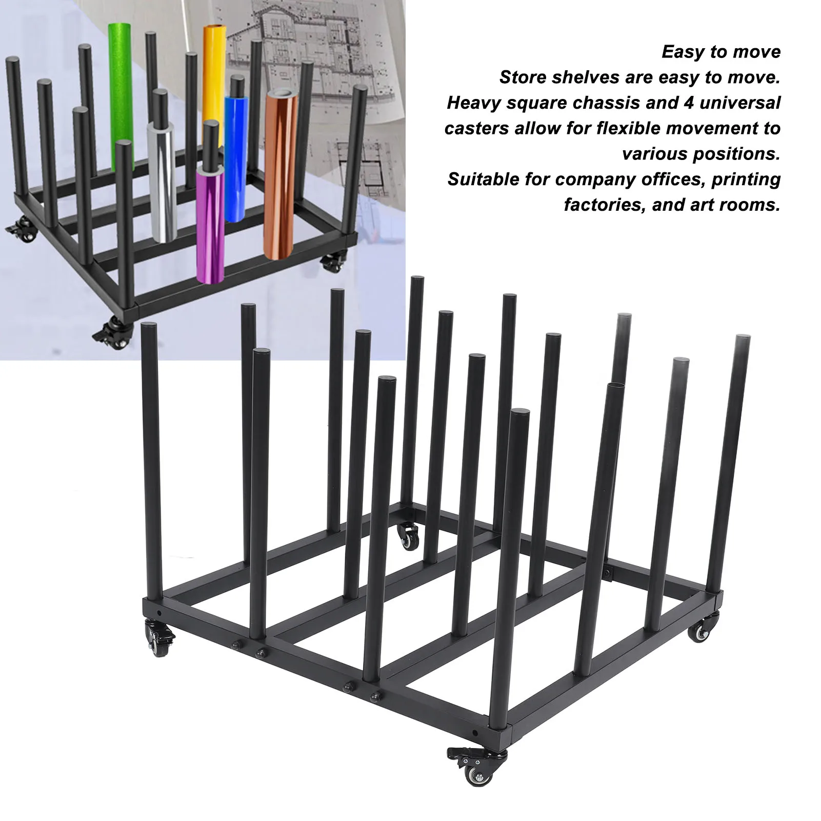 Nuevo portarrollos móvil, carrito de almacenamiento móvil, tubo de acero, portarrollos estable multiusos, estante de almacenamiento