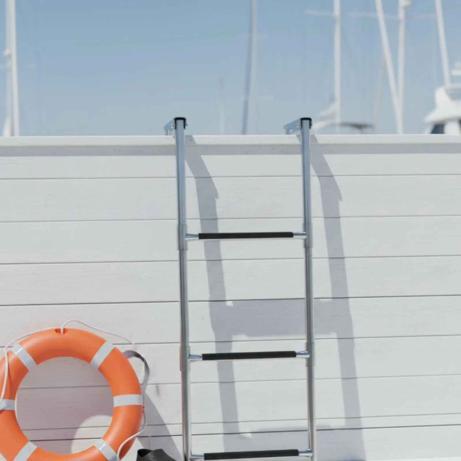 4 Step Telescopic Ladder Stainless Steel Folding Boat Ladder for Swimming Pool Yacht Pontoon with Wide Anti Slip Pedals