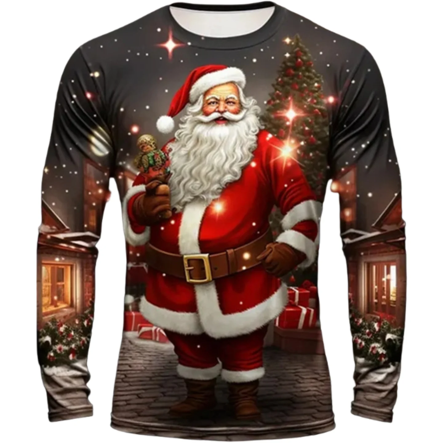 

Осенняя повседневная свободная футболка с длинным рукавом и круглым вырезом, забавная мужская футболка с принтом Санта-Клауса, 2025 г., модный дизайн, мужская рождественская футболка