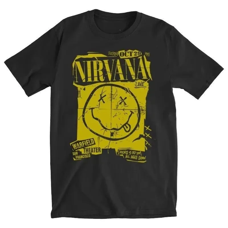 Rock band Nirvana Print Cotton T-shirt hiphop style Graphic Tshirt Men's and Women's General-Purpose Casual Fashion T-Shirt