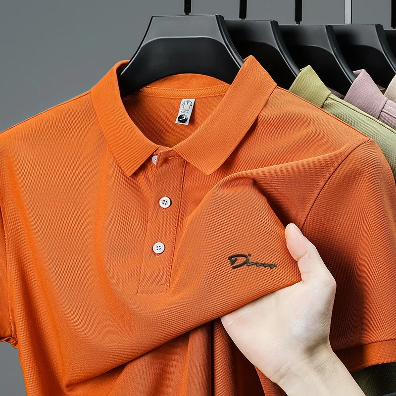 Summer Man Short-Sleeved POLO Shirt Lapel Button Design High Quality Stamp Business Golf Solid Color British Style Mens Clothing