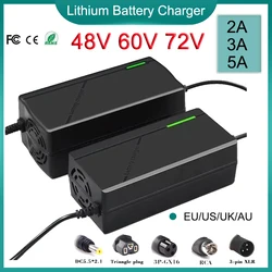 Caricabatterie agli ioni di litio 48V 60V 72V 2A 3A 5A per 13S 16S 20S 54.6V 67.2V 84V 21700 batteria agli ioni di litio 5A ricarica intelligente veloce