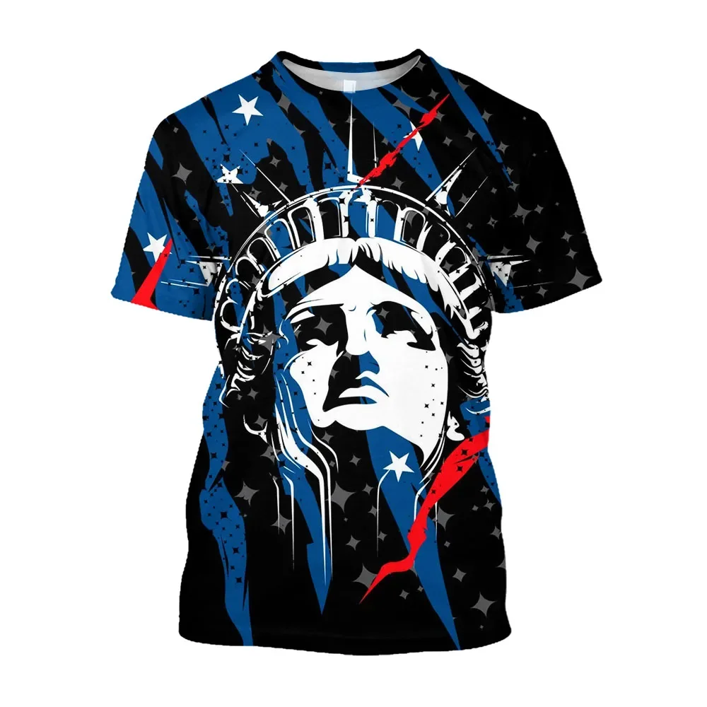 

T Shirts For Men Casual Harajuku Fashion T-shirts Clothing Top 3D Statue Printed American Flag Graphic Men Clothing