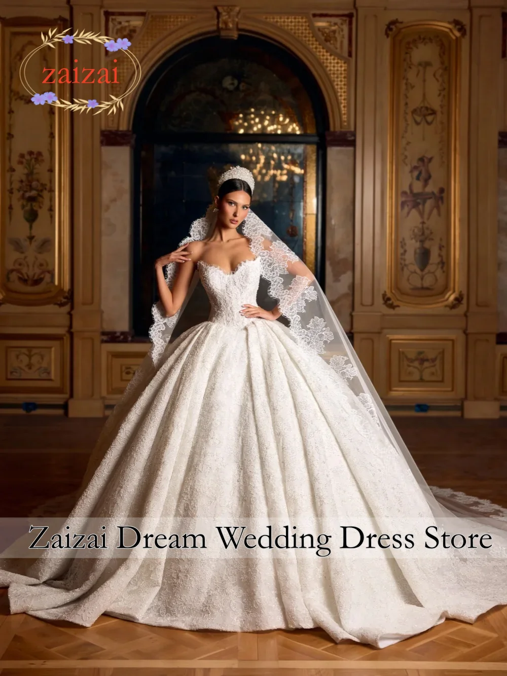 Maßgeschneidertes Spitzenkleid mit funkelnden Perlen, langes Hochzeitskleid, luxuriöses Brautkleid mit abnehmbaren Ärmeln und V-Ausschnitt, neue elegante Kleider für die Braut