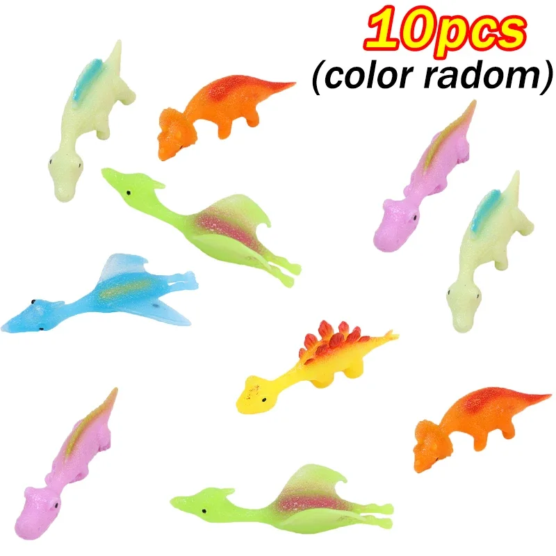 1-10pcs Creative Catapult Dinosaur Finger Toys Kid Children Cartoon Animals Stress Relief Shooting Playing Sticky Wall Games