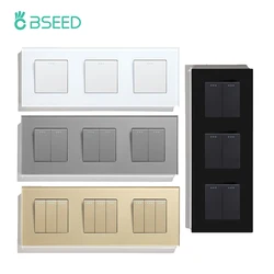 BSEED  Mechanical Button Switch Triple 1/2/3Gang 1Way Wall Light Switch On Off Lamp Switch With Glass Frame Home Switch