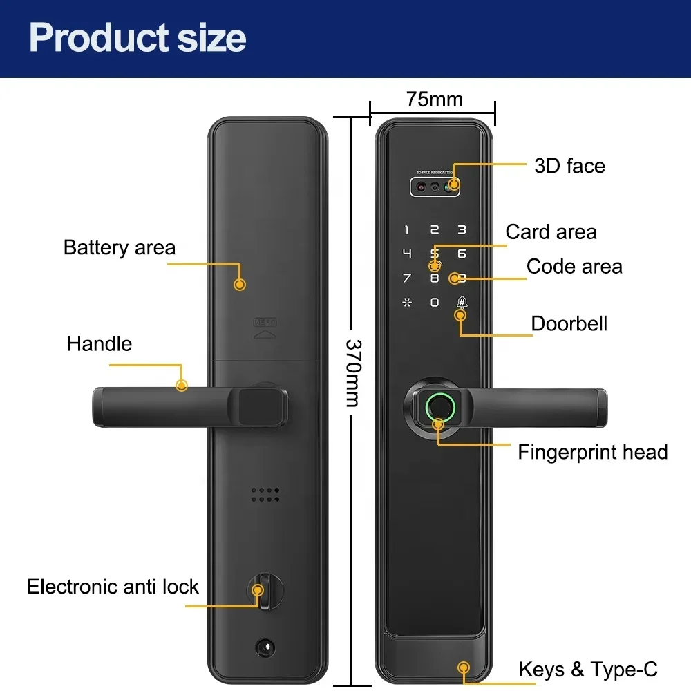 003 Ttlock 3d Face Smart Locks Intelligent Security Fingerprint Office Hotel Lock Keyless Digital Spioncino Camera Smart Door Lock