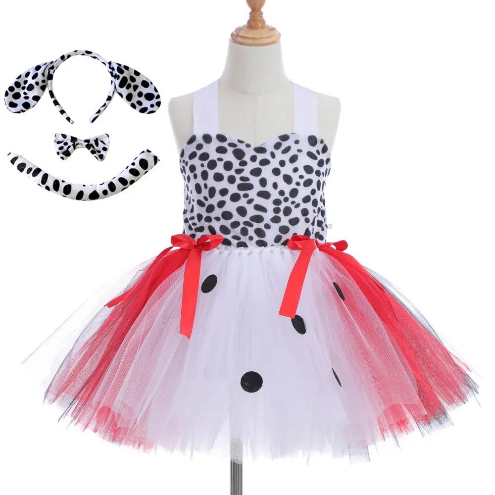 

Girls Spotted Dog Cos Tutu Dress Girl Dress Halloween Kid Animal Show Carnival Costume Cartoon Cruella Cosplay Tutu Dresses ZZ12