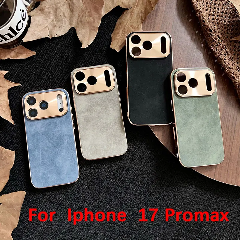 Sheepskin Phone Case For iPhone 11 13 12 14 15 16 17 Pro Max Air Plating Bumper Turn Fur Lambskin Leather Metal Lens Phone Cover