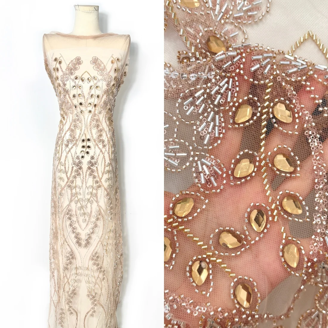 

Luxury Stones Lace African 2026 High Quality 5 Yards Lace Handmade Beads Sequins Lace Fabric Nigeria For Evening Party Dress