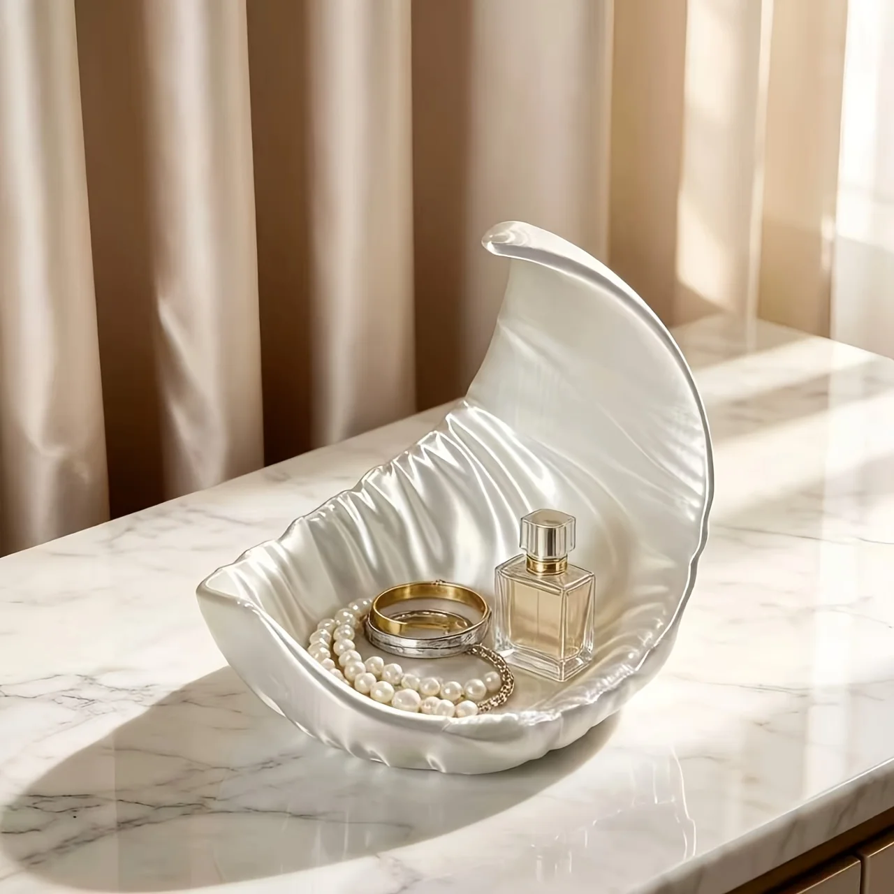 Pearl White Moon Jewelry Storage Tray, perfect for bedrooms, nightstands, vanities, living rooms, entryways, and more view 5