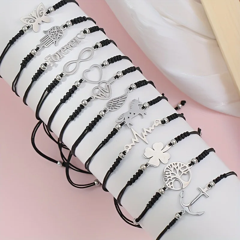 12pcs/set Stylish Stainless Steel Braided Charm Bracelet for Men - Perfect for Daily Wear and Gifting to Family and Friends image 2