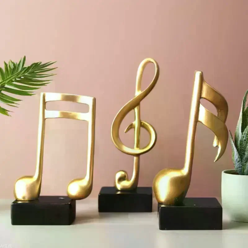 Modern Music Note Resin Sculpture Gold Art Figurine Aesthetic Decor for Apartment Dorm Room Desktop Ornament