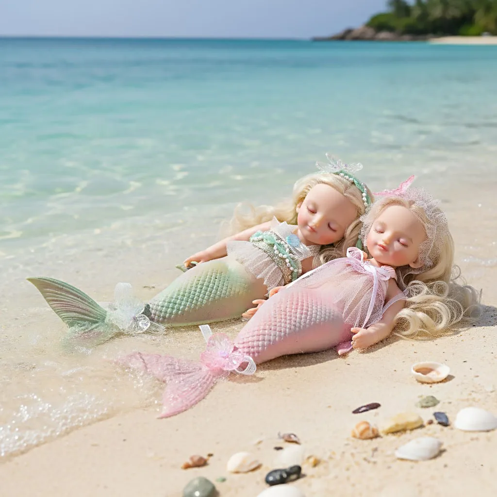 

Cloveray 2pcs 10 Inch Cuddly Silicone Reborn Mermaid Doll Full Body with Rooted Hair Soft Touch Lifelike Realistic Mermaid Toy