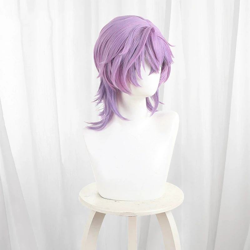 Perruque de Cosplay synthétique courte violette pour hommes et femmes, perruque de jeu Genshin Impact Durin, résistante à la chaleur, accessoire de fête d'halloween