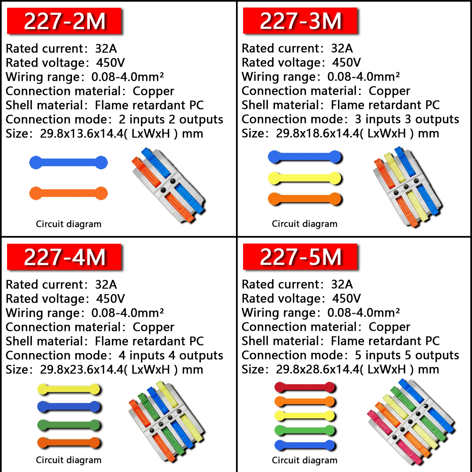 Conectores de Cable 424, conectores de Cable de acoplamiento, Cableado Universal rápido, conductores compactos, bloque de terminales Push-in, LED de