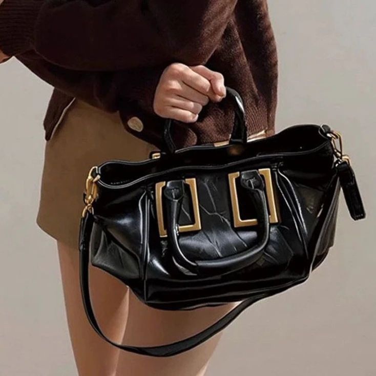 

Ретро-панк из искусственной кожи с металлической пряжкой, большая вместительная сумка через плечо, сумка через плечо, сумки для хранения, женская сумка-кошелек